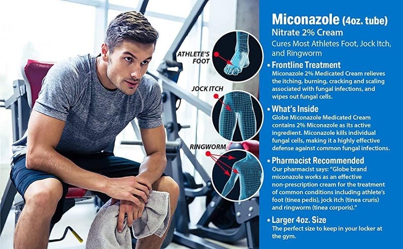 Globe Miconazole (6 Pack) 2% Nitrate 2% Antifungal Cream, Cures Most Athletes Foot, Jock Itch, Ringworm and More. 1 OZ Tube - Image 3